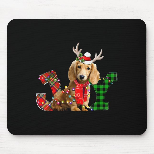 Mousepad Joy Christmas Lights Long Haired Dachshund Dog San (Frente)