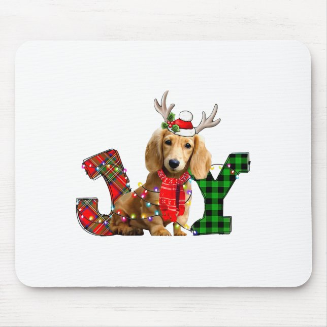 Mousepad Joy Christmas Lights Long Haired Dachshund Dog San (Frente)