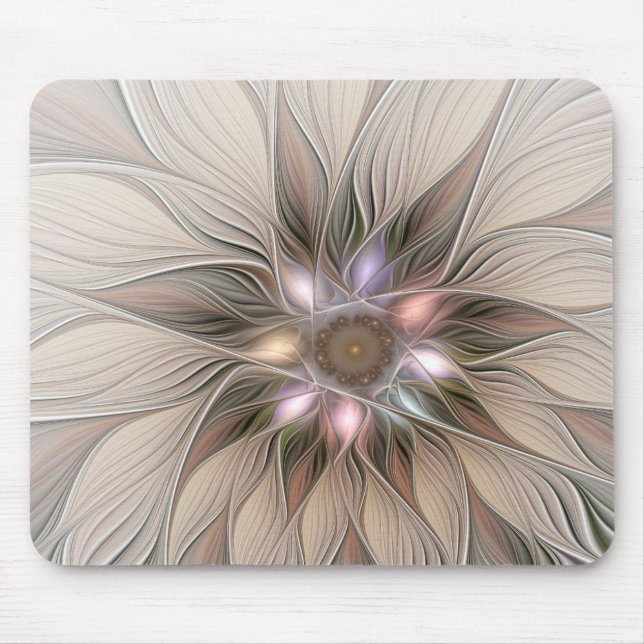 Mousepad Joyful Flower Abstract Beige Brown Floral Fractal (Frente)