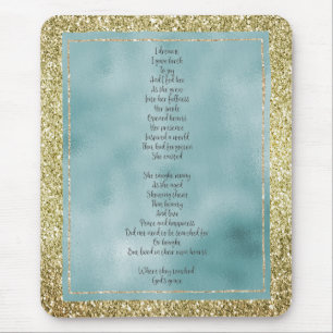 Mousepad Joy's Birth Poem Mint Glitter Dourado