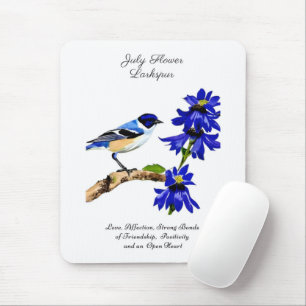 Mousepad Julho, Mês do Nascimento, Flor Bluebird e Larkspur