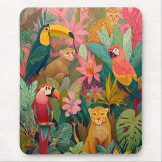 Mousepad Jungle Mouse Pad–Leopard, Parrot, Toucan & Monkey