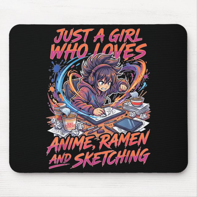 Mousepad Just A Girl Who Loves Anime Ramen And Sketching Ma (Frente)