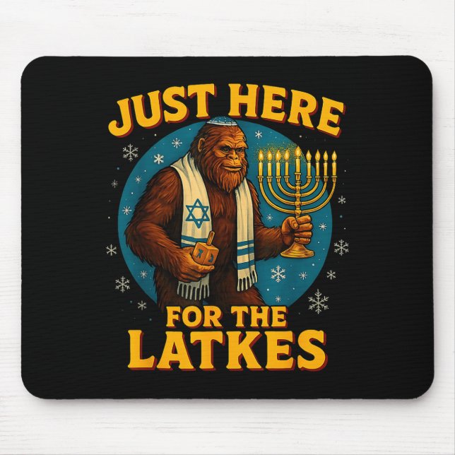 Mousepad Just Here For The Latkes Funny Hanukkah Bigfoot  (Frente)