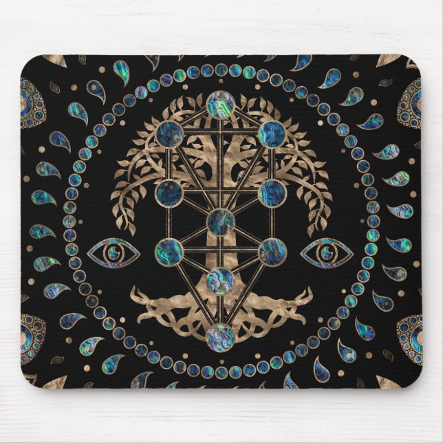 Mousepad Kabbalah A Árvore da Vida Abalone e Dourado (Frente)