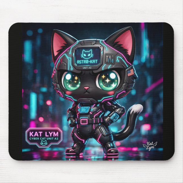 Mousepad Kat Lym Cyberpunk Mecha Cat Desk Mat - Astro-Kat  (Frente)
