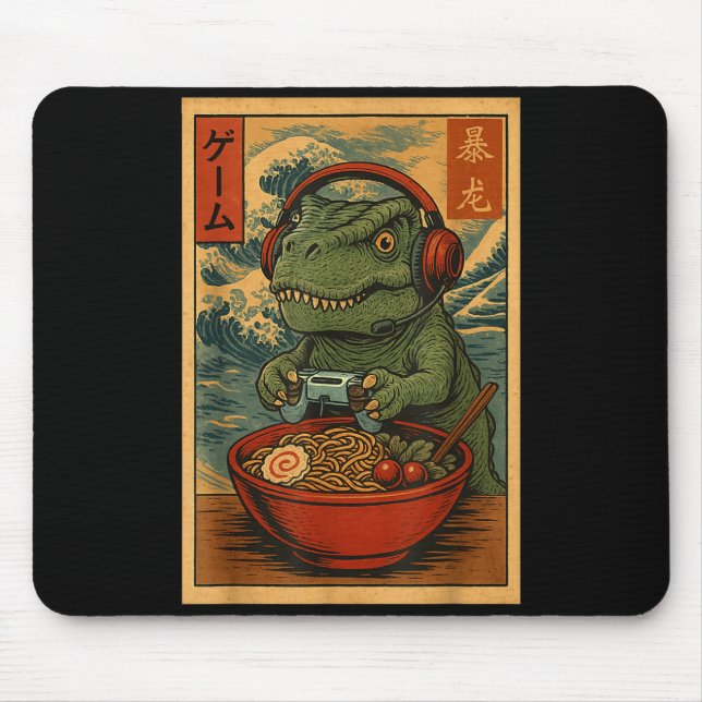Mousepad Kawaii Anime Gamer T-rex Ramen Retro Japanese Gami (Frente)