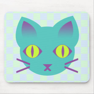 Mousepad Kawaii Anime Kitty Gato Azul e Verde Xadrez