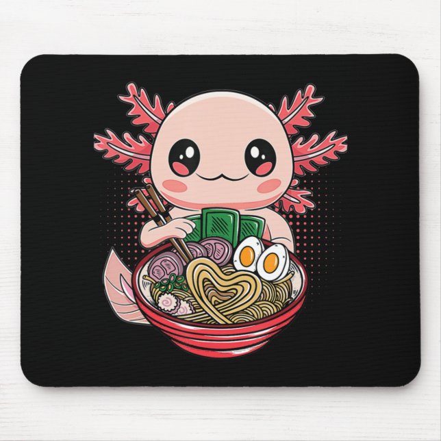 Mousepad Kawaii Axolotl Comendo Ramen Nodles Anime Gift Gir (Frente)