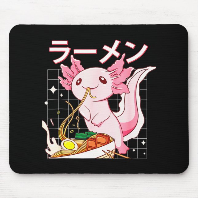 Mousepad Kawaii Axolotl Comendo Ramen Noodles Animes Girls  (Frente)
