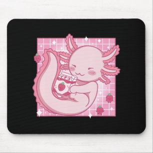 Mousepad Kawaii Axolotl Strawberry Milk Shake Carton Japane