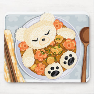 Mousepad Kawaii Bear Curry Rice Bowl - Anime com Comida