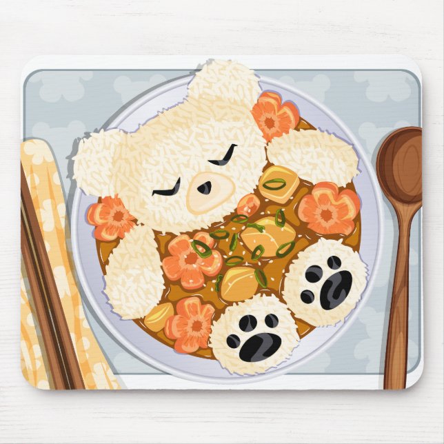 Mousepad Kawaii Bear Curry Rice Bowl - Anime com Comida (Frente)