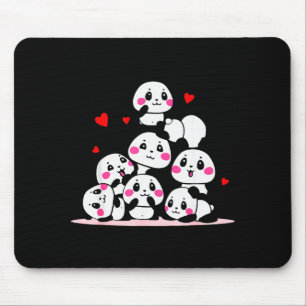 Mousepad Kawaii Bebê Panda Fofo Pilha Com Corações Vermelho