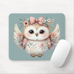 Mousepad Kawaii Boho Owl Illustration Blue