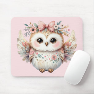 Mousepad Kawaii Boho Owl Ilustração Rosa