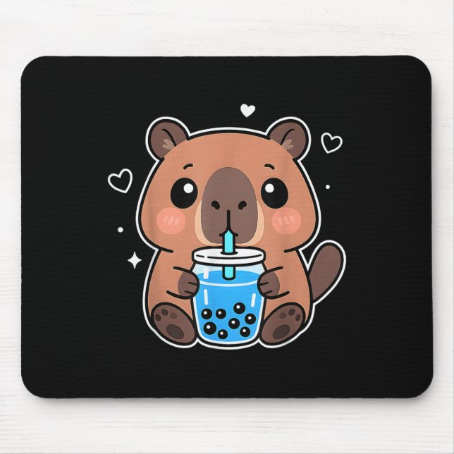 Mousepad Kawaii Capybara Boba Bebe Boné de Animação Japonês (Frente)