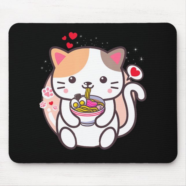 Mousepad Kawaii Cat Ramen Anime Comida Japonesa Girls Offic (Frente)