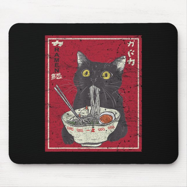 Mousepad Kawaii Cat Ramen Japonês Comida Engraçada Animes R (Frente)