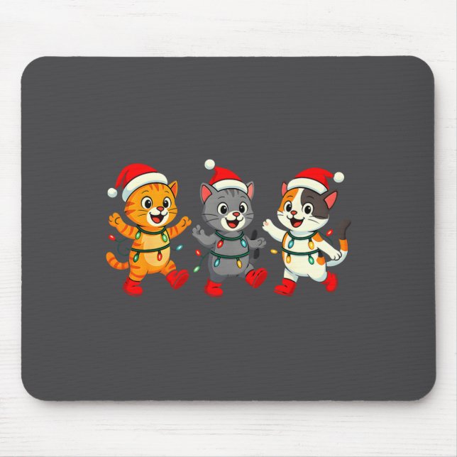 Mousepad Kawaii Cats Santa Hat Dancing Lights Christmas Dan (Frente)