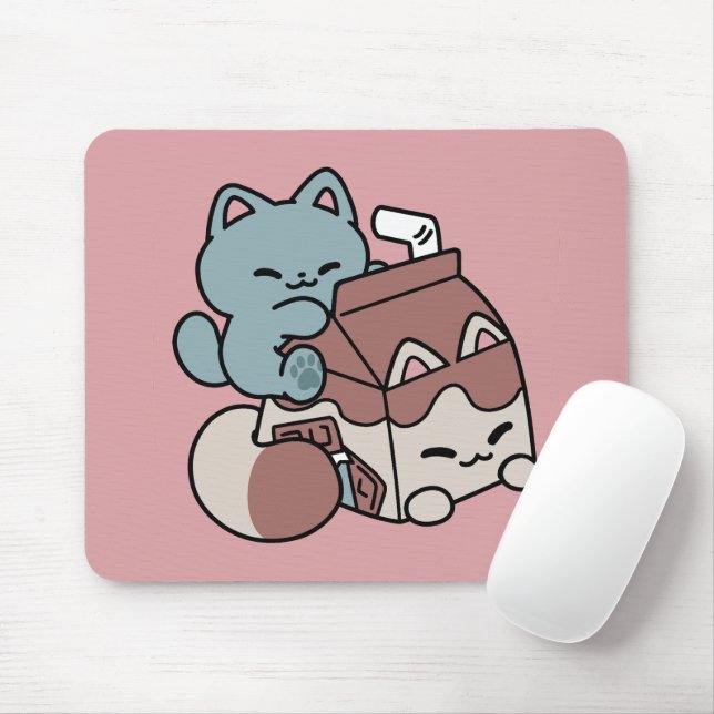 Mousepad Kawaii Chocolate Milk Cat – Cozy Drink & Cuteness  (Com mouse)