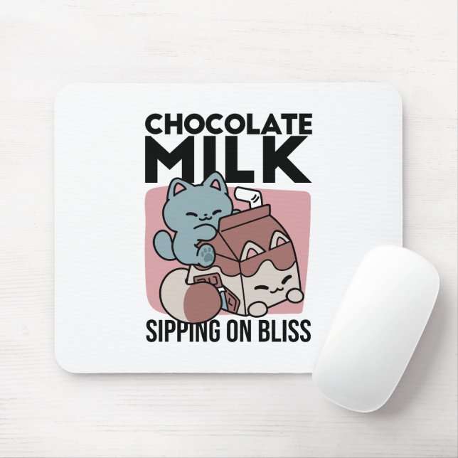 Mousepad Kawaii Chocolate Milk Cat – Cozy Drink & Cuteness  (Com mouse)
