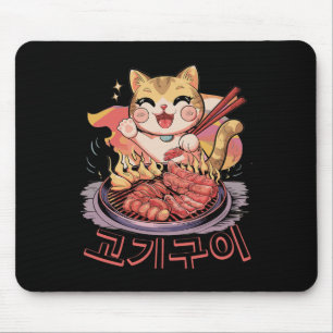 Mousepad Kawaii Coreano Gato Comendo Churrasco Barbecue Ani