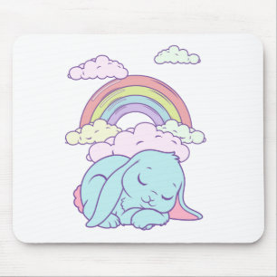 Mousepad Kawaii Cute Cartoon Bunny Rabbit Rainbow