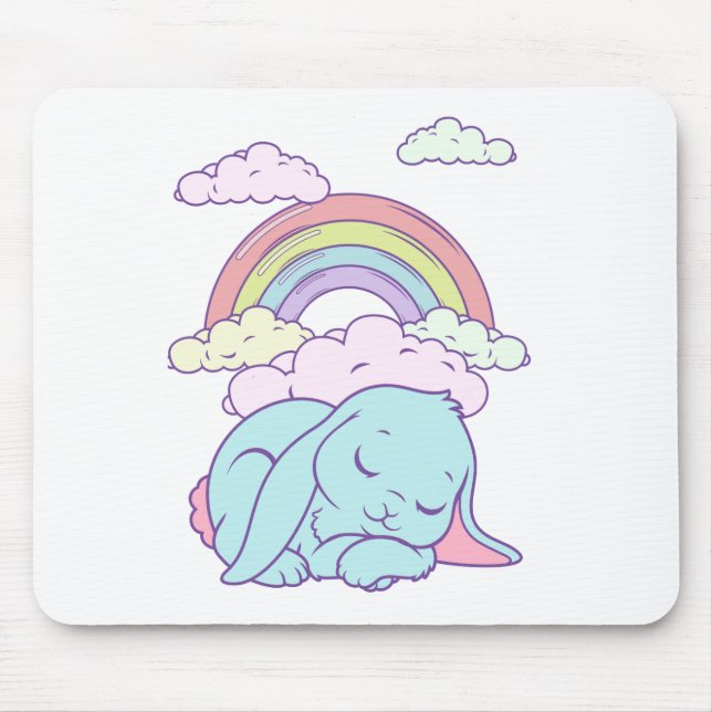 Mousepad Kawaii Cute Cartoon Bunny Rabbit Rainbow (Frente)