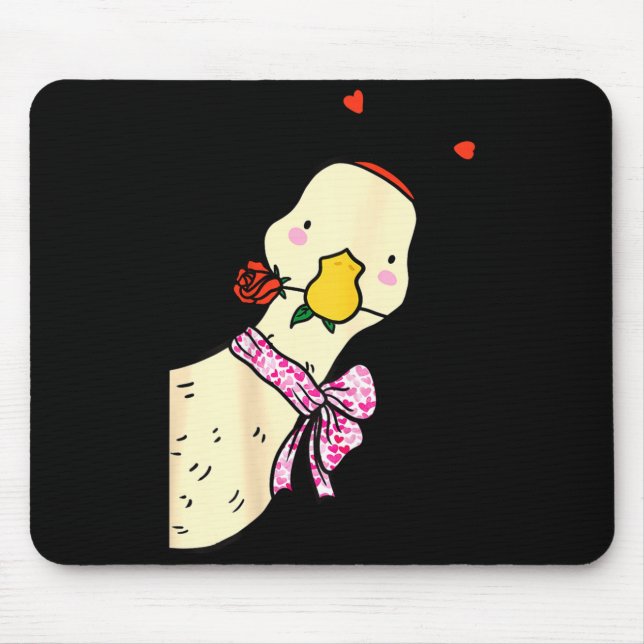 Mousepad Kawaii Duck Rose Heart Bow Valentine Day Cute Anim (Frente)
