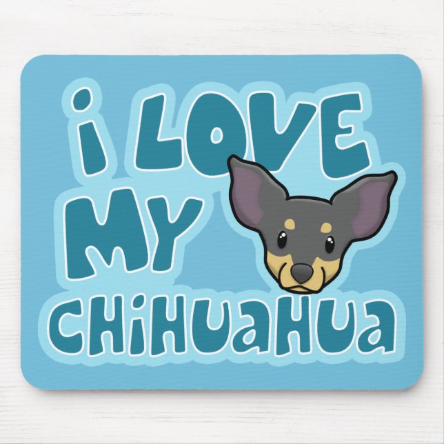 Mousepad Kawaii eu amo meus preto & chihuahua de Tan (Frente)