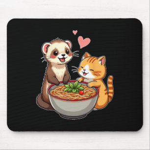 Mousepad Kawaii Ferret E Cat Comendo Ramen Cujo Japonês A