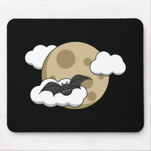 Mousepad Kawaii Happy Bat Voando em Lua Cheia