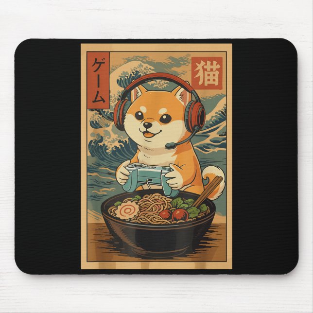Mousepad Kawaii Japanese Ramen Dog Retro Gaming Shirts For  (Frente)