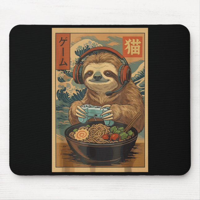 Mousepad Kawaii Japanese Ramen Sloth Retro Gaming Shirts Fo (Frente)