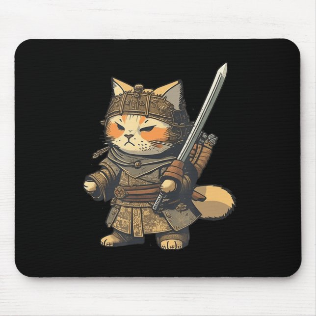 Mousepad Kawaii Japanese Style Samurai Cat Anime  (Frente)