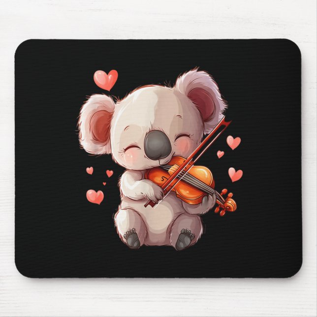 Mousepad Kawaii Koala Playing Violin Graphic For Valentines (Frente)
