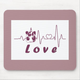 Mousepad Kawaii Love Unicorn Heartbeat