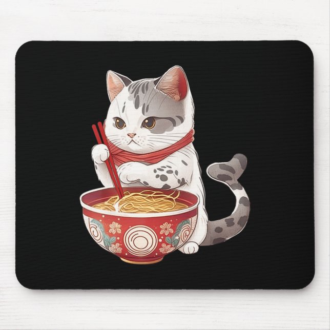 Mousepad Kawaii NeKo Cat Comendo Ramen Noodles Comida Japon (Frente)