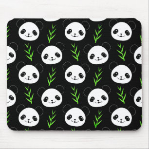 Mousepad Kawaii Panda Pattern Bamboo Em Verde Branco Negro