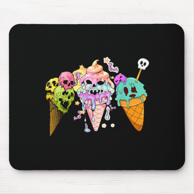 Mousepad Kawaii Pastel Goth Fofo Crânio de Sorvete Assustad (Frente)