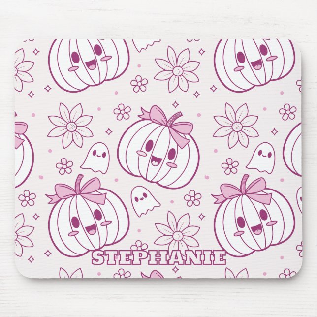 Mousepad Kawaii Pumpkins, Fantasmas e Flores (Frente)