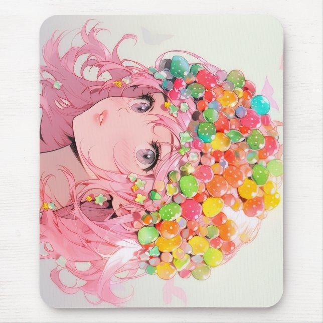 Mousepad Kawaii Rainbow Pastel Candy Mushroom AnimGirl (Frente)