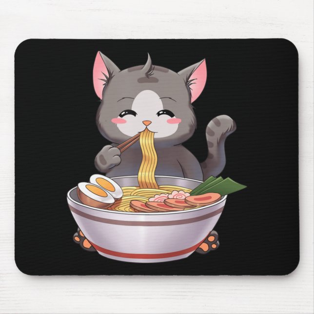 Mousepad Kawaii Ramen Cat Anime Comida Japonês Crianças Rap (Frente)
