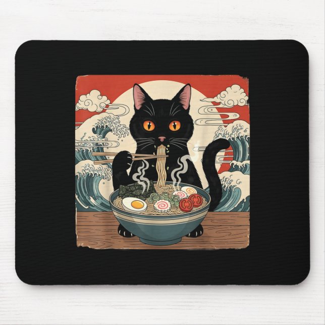Mousepad Kawaii Ramen Cat Anime Japanese Noodles Food Wave  (Frente)