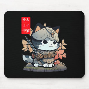 Mousepad Kawaii Samurai Warrior Kawaii Gato Japonês E