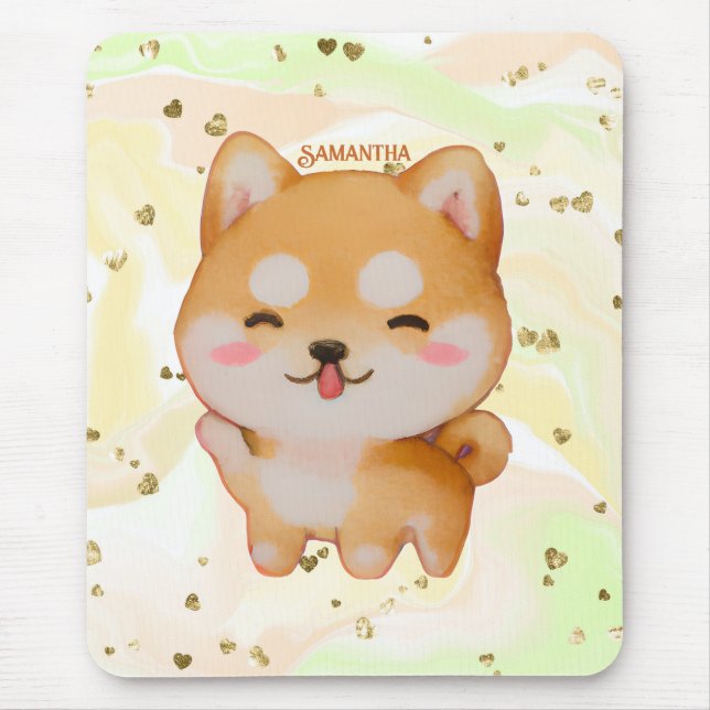 Mousepad Kawaii Smiling Cartoon-Style Shiba Inu (Frente)