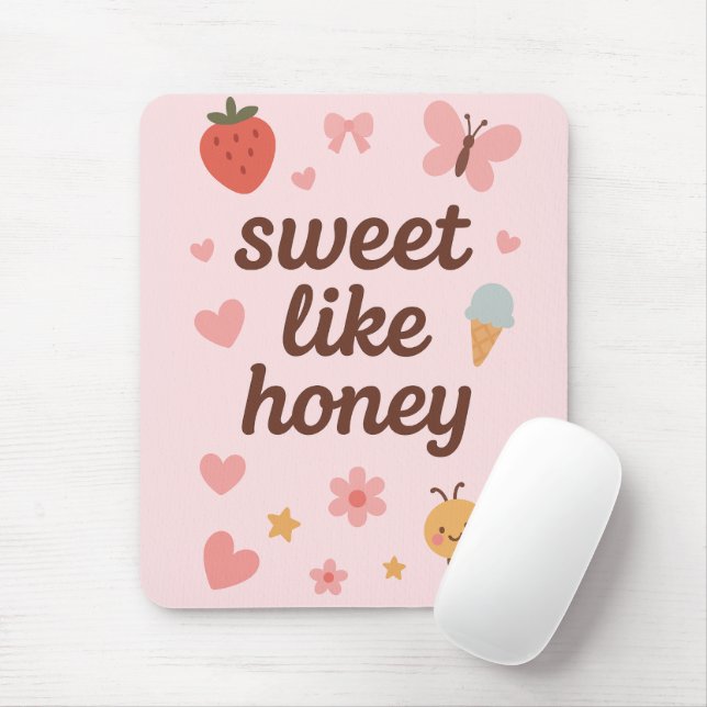 Mousepad Kawaii Sweet Girl Pink Bee Aesthetic – Cute Design (Com mouse)