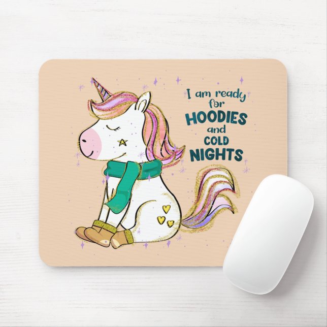 Mousepad Kawaii Unicorn | Inverno e Hoodies (Com mouse)