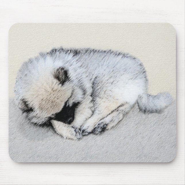 Mousepad Keeshond Dormindo Puppy Pintura Original (Frente)